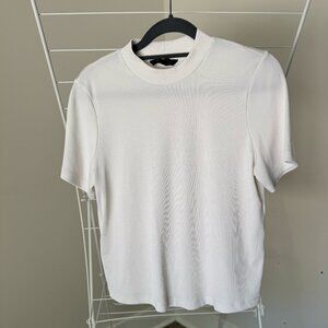 Banana Republic Boxy Crop Ribbed Mock Neck Tee - Size M - White